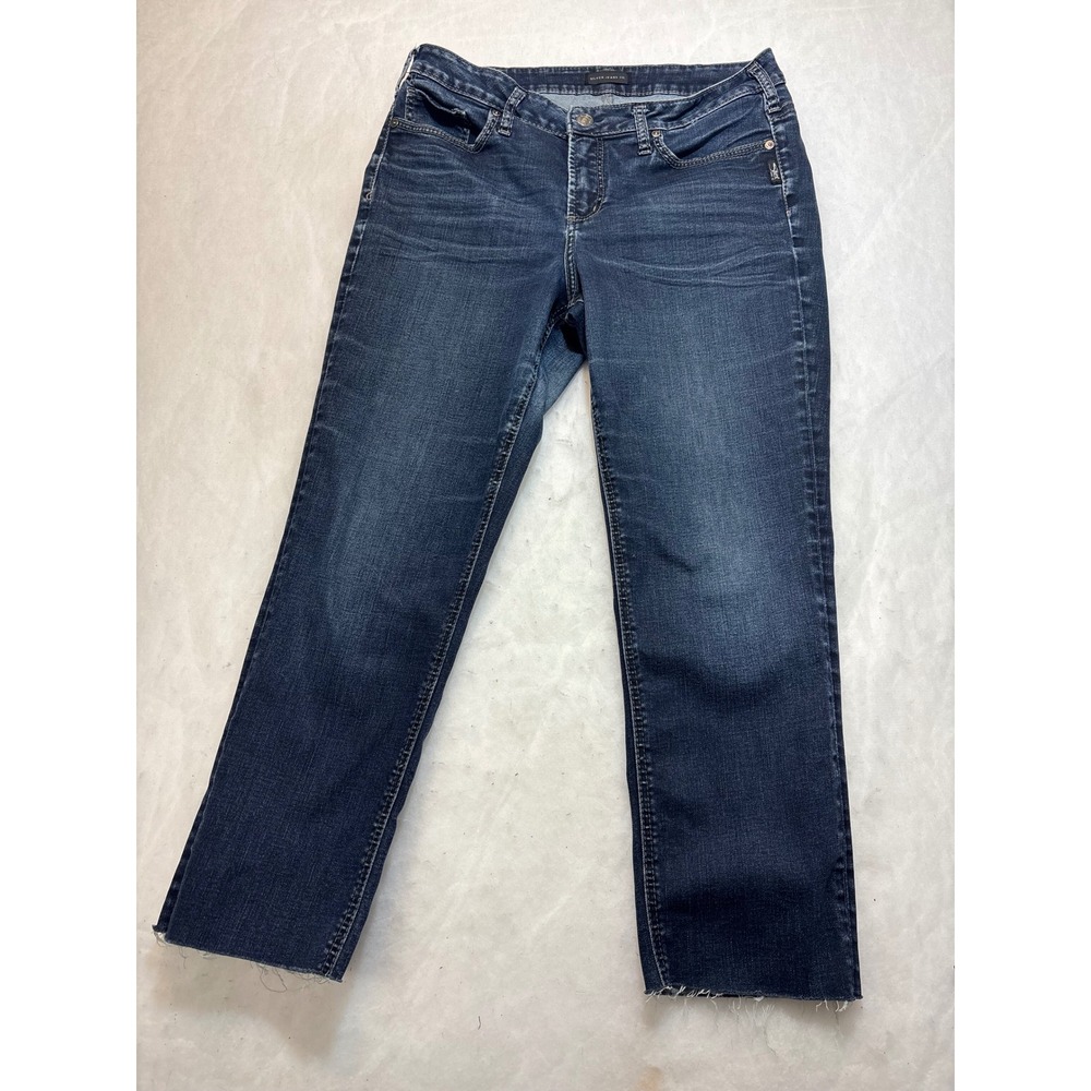 Silver Jeans Co Avery Straight Leg Jeans Dark Wash Frayed Hem Women's Size - Picture 2 of 12